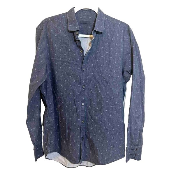 Zachary Prell Shirt Mens Medium Blue 100% Cotton Long Sleeve Button-Up Chambray - Picture 1 of 4